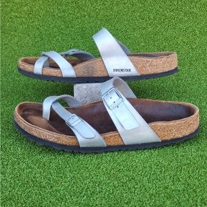 Birkenstock Stone Mayari Gray Leather Slide Sandals Women's Size 10 - 10.5